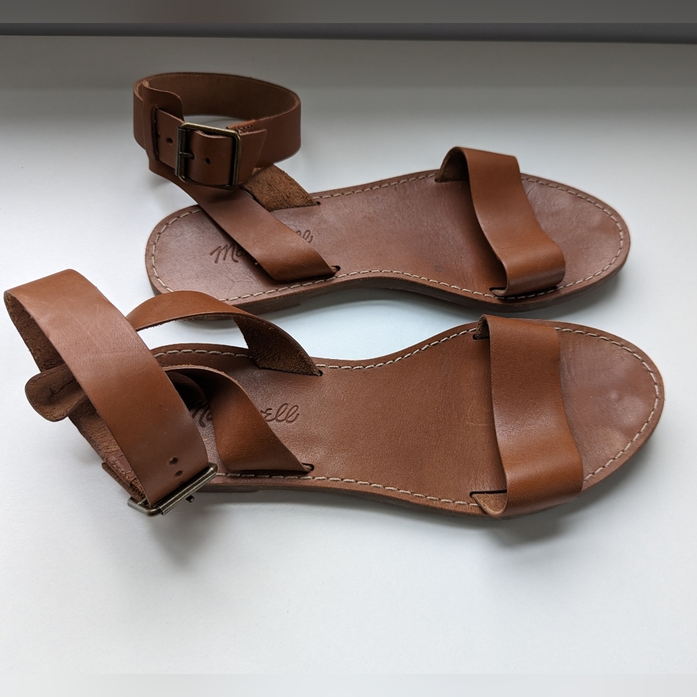 Madewell Size 7.5 Saddle Brown Boardwalk Ankle-Strap Leather Sandals